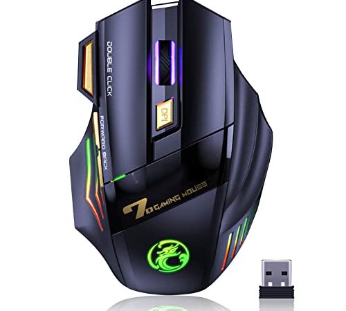 Ratón inalámbrico para Juegos, VEGCOO C8 Recargable Silent Click Wireless Mouse con Receptor USB 2.4G, hasta 4800 dpi Ajustable, Doble Clic para PC/Mac Gamer, Laptop y Desktop