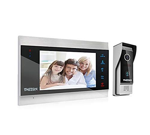 TMEZON Videoportero Timbre Video Sistema Intercomunicador, Monitor 1080P 7 zoll y Timbre con Cable para 1 Familia, tecnología de 4 Cables ,Botón táctil, visión Nocturna, instantánea/grabación