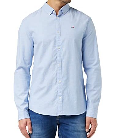 Tommy Hilfiger TJM Slim Stretch Oxford Shirt Camisa, Azul (Perfume Blue), L para Hombre