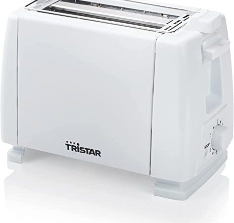 Tristar BR-1009 Tostadora para 2 rebanadas de pan, 2 Ranuras cortas, 6 ajustes de tostado, con soporte para calentar panecillos o bollería, botón de cancelación, base antideslizante, 650 W