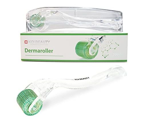 Dermaroller Koi Beauty Rodillos Facial con 200 Verdadero Microagujas Titanio Derma Roller 1.5mm para Casa, Masajeador Mincroneedling para cara y cuerpo Tratar Antiedad crecimiento de barba y cabello