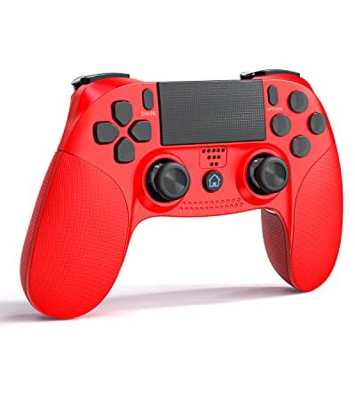 Mando para PS4, Tefelan Controlador de Juegos Inalámbrico Compatible con PS4/Slim/Pro, Joystick Gamepad a Distancia con Doble Vibración, Función de Audio, Barra de Luz, Batería Recargable-Rojo