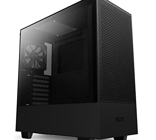 Nzxt H5 Flow - CC-H51FB-01 - Estuche Compacto para Juegos ATX Mid-Tower para PC - Panel Frontal Perforado - Panel Lateral de Vidrio Templado - Preparado para refrigeración por Agua - Negro