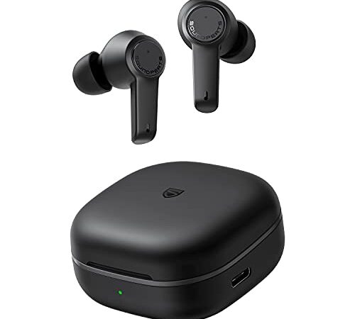 SoundPEATS T3 Auriculares Bluetooth 5.2, Auriculares Inalámbricos con Reducción de Ruido Activa con 4 Micros, 10mm Drivers Algoritmo de AI Sound+ Llamadas Claras, Modo Transparente, Total 16,5 Horas