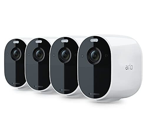 Arlo Essential Spotlight, 4 cámaras de vigilancia WiFi 1080p, detector de movimiento, visión nocturna en color, audio bidireccional, no necesita SmartHub, 90 días de Arlo Secure incluídos, Blanco