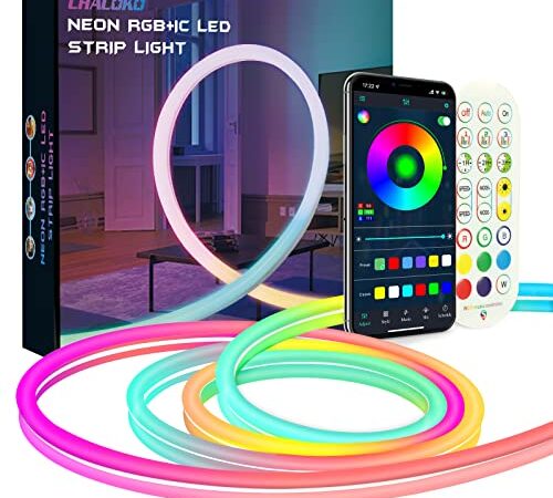 CHACOKO Tira LED RGB con IC de Neón con Efecto Arco Iris, 24V Impermeable IP65 Luces LED 213 Efectos de Color 252 LEDs 3M Controlada por APP, Mando a Distancia, Controlador, Sincronización de Música