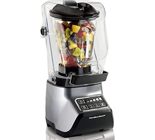 Licuadora Hamilton Beach SoundShield Blender, 55 % Menos de Ruido, 950 W, 3 Modos de Funcionamiento Predeterminados, Jarra MultiBlend 1.5 L, Jarra Individual Antirroturas de 0.6 L, Plata (53602-CE)