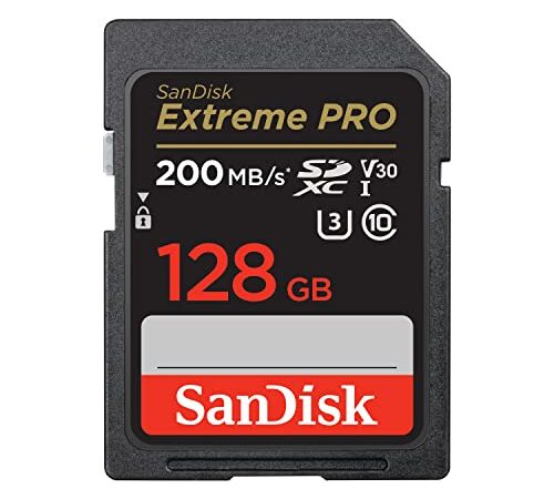 SanDisk Tarjeta SDXC Extreme PRO de 128 GB + RescuePRO Deluxe, hasta 200 MB/s, UHS-I, Clase 10, U3, V30