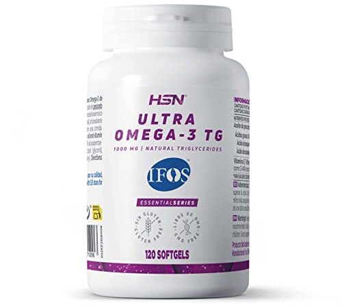 Ultra Omega 3 de HSN | Certificado 5 Estrellas IFOS | 120 Perlas de Aceite de Pescado en Forma de Triglicéridos Altamente Concentrado | Ácidos Grasos Esenciales 35% EPA + 25% DHA | No-GMO, Sin Gluten