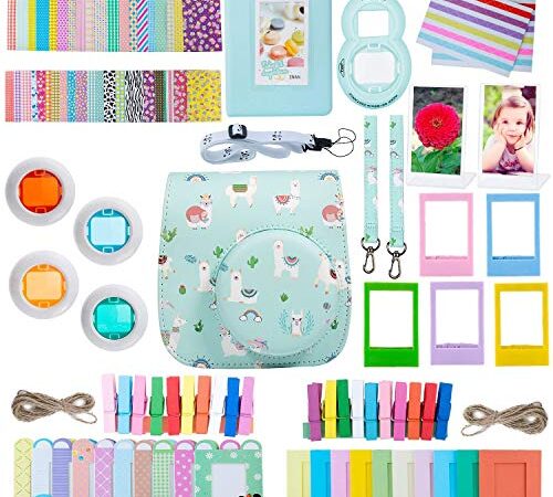 ZWOOS 12 en 1 Accesorios para Instax Mini 9/ Mini 8/ Mini 8+/ Mini 8S Cámara instantánea, Incluida Funda para cámara/Lente Selfie/álbum/Pegatinas/Marcos/Filtros (Alpaca)