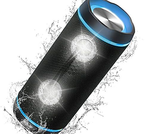 Altavoces Bluetooth 40W Portatiles, Parlante resistente al agua (IP67), Sonido Estéreo, luz LED, Speaker Bluetooth 5.0 y Manos Libres,hasta 10h de reproducción,para Camping,Viajes, Fiesta