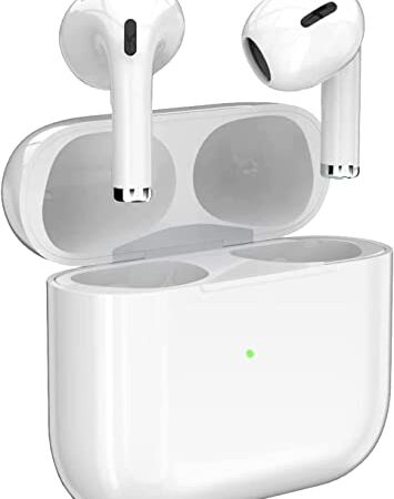 [Certificado Apple MFi ] Auriculares inalámbricos AirPods, auriculares inalámbricos con control táctil, cancelación de ruido, micrófono integrado y carcasa de carga - blanco