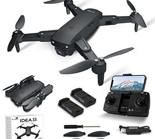 Drone GPS con Cámara 4K HD, IDEA33 5GHz WIFI FPV Dron con Posicionamiento de Flujo óptico y Motor sin Escobilla para Principiantes, RC Quadcopter Tiempo de Vuelo 36 Minutos (2 Baterías)