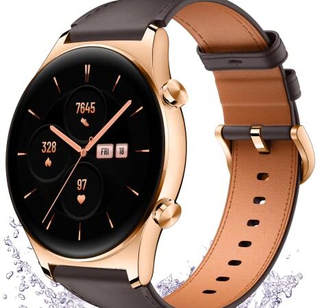 HONOR Watch GS 3 - Reloj Inteligente 46mm, Pantalla 1,43" AMOLED 326PPI Smartwatch Mujer Hombre, con GPS, 5 ATM Impermeable, Estrés Frecuencia Cardíaca Control, Spo2, Bluetooth, 100+ Modos (ES, Oro)