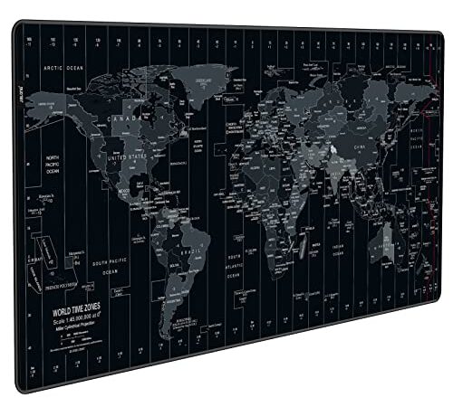 JIALONG Alfombrilla Raton Multifuncional Grande Gaming Mouse Pad XXL 900x400mm, Lavable, Antideslizante Diseñada para Gamers, Trabajo de Oficina - Negro Mapa Mundi