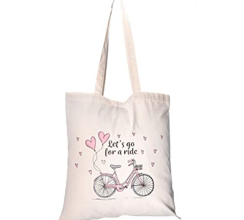 LA CAMISETERIA Bolso Multiusos tela - Tote bag - Linea ECO - 100% algodón 180g/m2 - Color Natural -Estampado Bicicleta