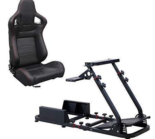 MODAUTO Cockpit SimRacing Gaming, Soporte de Simulacion, Plegable con Asiento Deportivo Backets o Semibaquets Compatible con Logitech G25/G29/G27/G920 Modelo N820A-N701