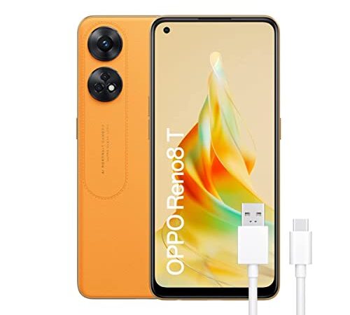 OPPO Reno8T - Teléfono Móvil Libre, 8GB+128GB, Cámara 100MP+2MP, Cámara Microscopio, Smartphone Android, Batería 5000mAh, Carga Rápida 33W, Dual Nano SIM - Naranja