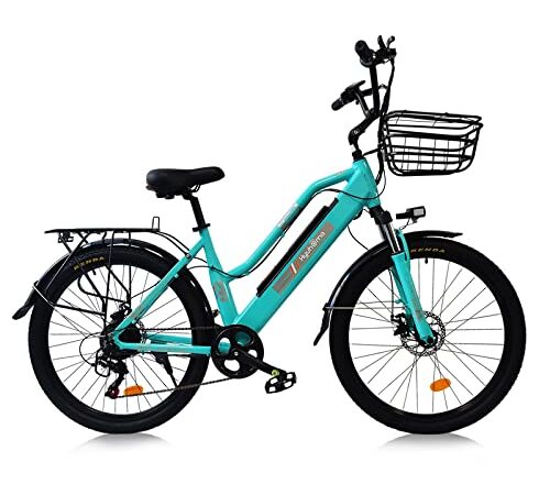 TAOCI Bicicleta eléctrica City Commute para mujer y adulto, con batería de litio extraíble de 36 V y 10 Ah, 7 velocidades, Shimano