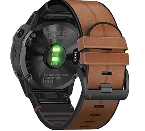 AHayo Correa para reloj Garmin Fenix 6X Pro/de piel de zafiro, QuickFit de 26 mm de piel auténtica con correa de silicona ondulada transpirable para Fenix 5X/5X Plus, 26mm, Cuero silicona