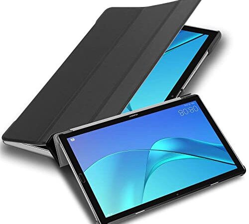 Cadorabo Funda Tableta para Huawei MediaPad M5 / M5 Pro (10.8" Zoll) in Negro SATÉN – Cubierta Proteccíon Bien Fina en Cuero Artificial en Estilo Libro con Auto Wake Up e Función de Suporte
