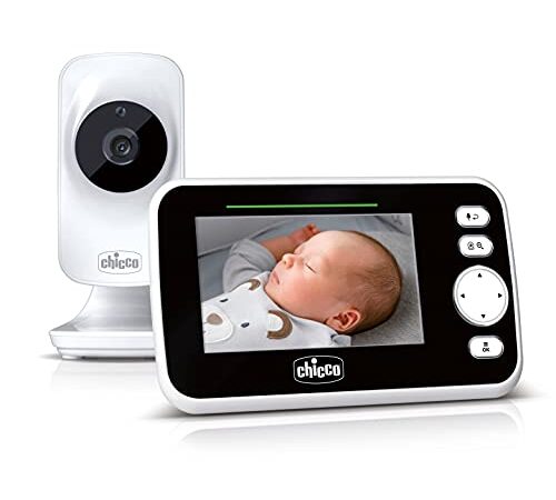 Chicco Deluxe Video Baby Monitor, Vigilabebés con Cámara y Pantalla a Color LCD de 4.3", Alcance de 200 m, Visión Nocturna, Termómetro, Melodías, Ruido Blanco y Batería de Larga Duración