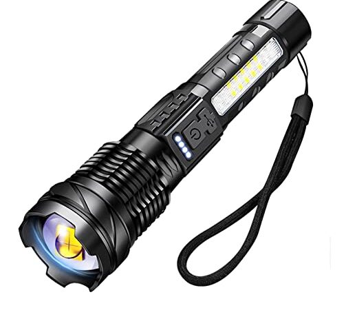 HOSONIC A76 Linternas LED Alta Potencia 20000 LúMenes, Linterna Recargable USB Táctica Militar Potente, 7 modos Portátil Flashlight para Emergencia Camping