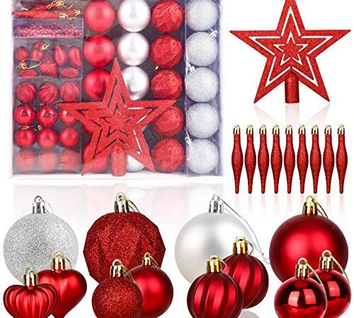 HOWAF Bolas de Navidad Blanco Rojas, 50 Piezas Bolas Arbol Navidad, Adornos árbol de Navidad, Navidad Esferas de Plastico, Decoracion Arbol de Navidad, Regalos de Colgantes de Navidad