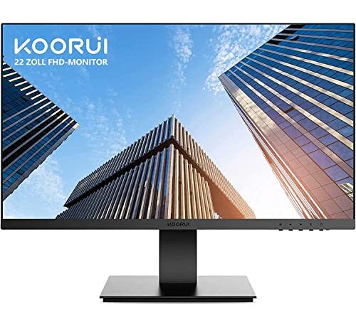 KOORUI Monitor de 22” FHD 75 Hz (1920x1080, 5ms, NTSC 72%, Panel VA antireflejos, HDMI, VGA, 16:9, 178º, Flicker-Free, Low Blue Light, 3 Lados sin Bordes, 250cd/m², 3000:1, sRGB 98%), Negro