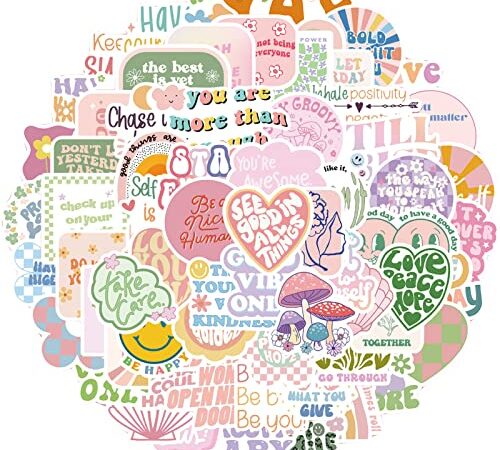 Qpout 100Pcs Danish Pastel Stickers Colorful Cute Aesthetic Stickers Inspirational Stickers Pack for Teens Girls Laptop Computer Skateboard Guitar Phone Case Refrigerator