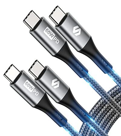 Silkland Cable USB C a USB C[1M+1M], 3A 20V 60W, PD 3.0&QC 3.0, Cable Tipo C a Tipo C Carga Rápida para iPad Air, iPad Pro 2021, iPad Mini 6, MacBook Pro, Samsung S22 Ultra/S22/S21/S20 etc