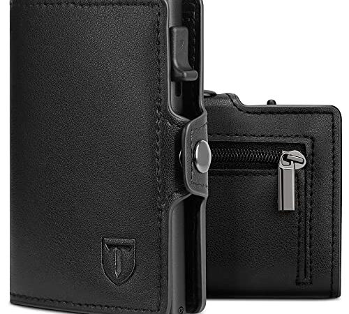 TEEHON Tarjeteros para Tarjetas de Credito | Cartera para Hombre y Mujer con Monedero | Automática Pop-up Billeteras de Protección RFID | Regalos para Hombres | Negro