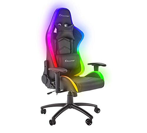 X Rocker Bravo RGB Silla para juegos de PC con iluminación LED Neo Motion, silla de oficina ergonómica con respaldo alto, asiento ajustable en altura y giratoria, cuero sintético de PU – Negro