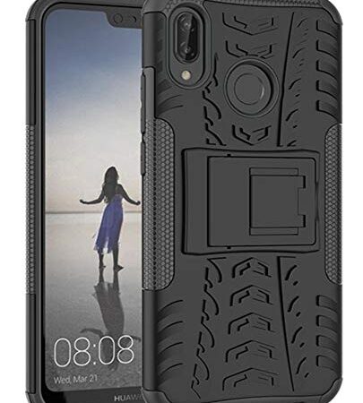 Yiakeng Funda Huawei P20 Lite Carcasa, Doble Capa Silicona a Prueba de Choques Soltar Protector con Kickstand Case para Huawei P20 Lite (Negro)