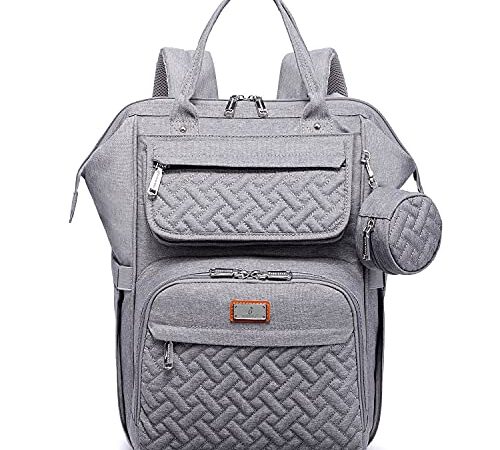 Mochilas de Pañales para Bebé, BabbleRoo bolsas grandes multifunción con cambiador y correas para cochecito y funda para chupete, mochila de viaje unisex para cambiar pañales para mamás y papás, gris