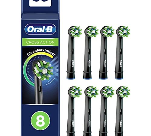 Oral-B CrossAction Recambios Cepillo de Dientes Eléctrico con Tecnología Clean Maximiser, Pack de 8 Cabezales, Negro - Originales, (Tamaño Buzón)