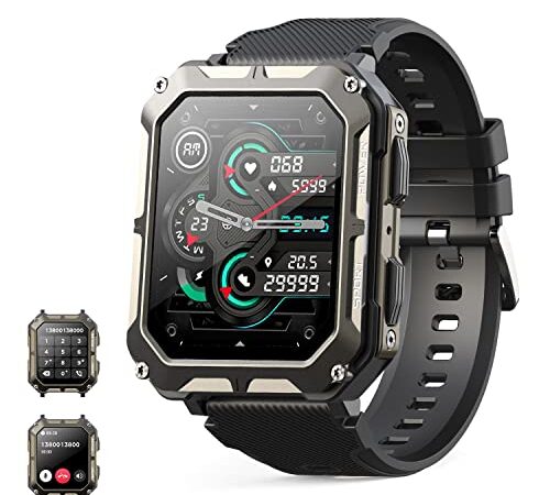 Smartwatch Hombre Militar con Llamadas Bluetooth 5.1, Actividad Fitness Reloj Inteligente Hombre con Podómetro Reloj de Impermeable IP68,con 123 Deportes Modos de Reloj de Compatible para Android iOS