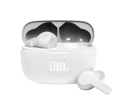 JBL WAVE 200TWS Auriculares inalámbricos intraaurales con sonido JBL Deep Bass, asistente de voz con control táctil y resistencia al agua IPX2 - hasta 20h de música, en blanco