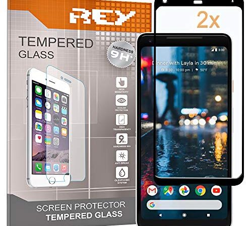 REY 2X Protector de Pantalla 3D para Google Pixel 2 XL, Negro, Protección Completa, 3D / 4D / 5D