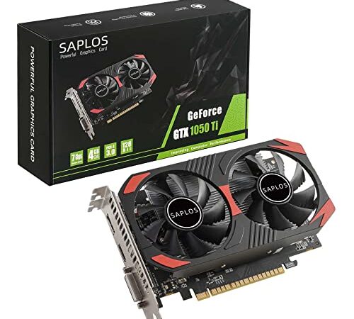 Tarjeta gráfica SAPLOS GTX 1050 Ti, 4 GB, 128 bits, GDDR5, DisplayPort HDMI DVI, GPU de computadora, Tarjetas de video para juegos de PC, PCI Express x16, DirectX 12, Compatible con pantallas 8K